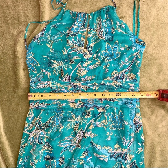 Floral Halter Tie Neck Dress in Turquoise Blue Green size 8 - Picture 8 of 10
